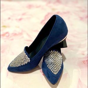 Blue Velvet Suede Rhinestoned Shoes